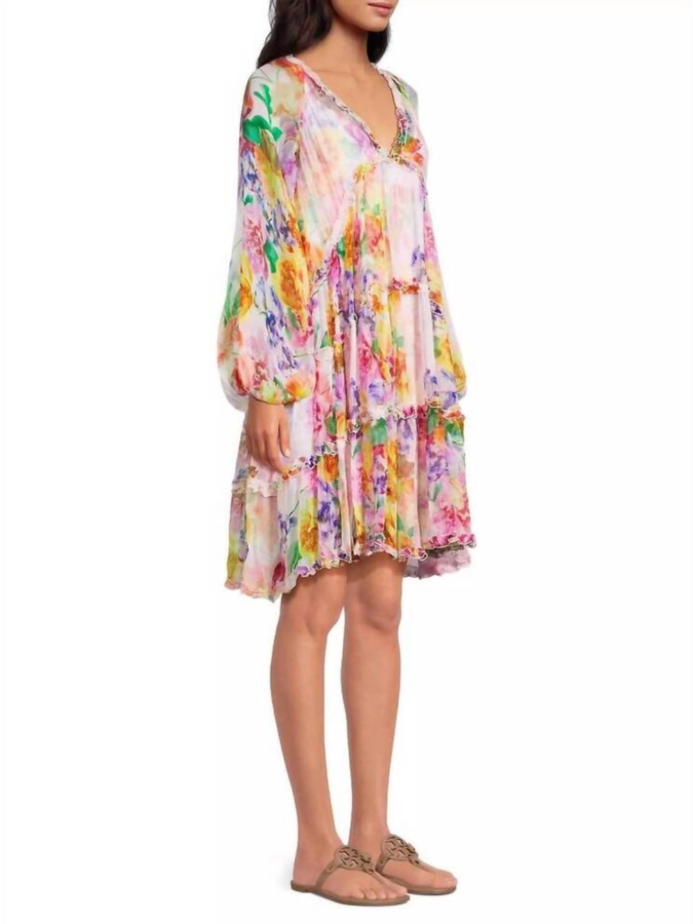 Johnny Was Fiona Silk Mini Dress • Multi Floral • XS • Retail $445 - Picture 5 of 8